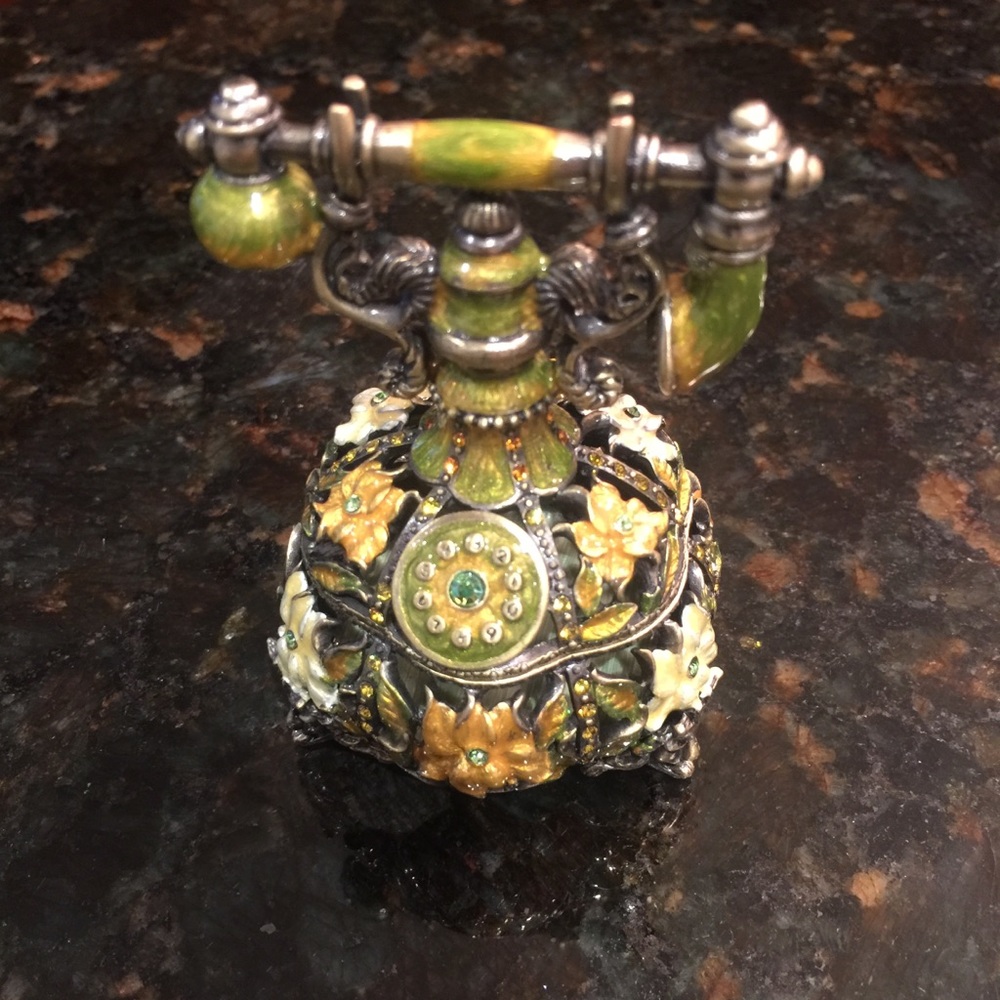 Enamel Rhinestone Studded Telephone Keepsake Box